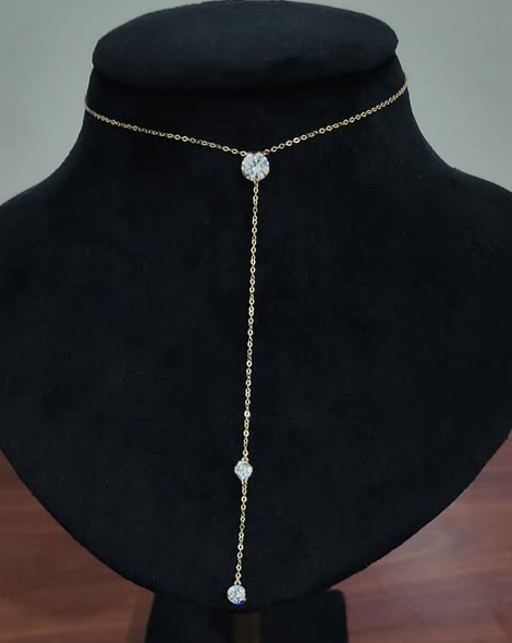 Chocker Sautoir avec 3 pierres Zircons naturelles en Or 18 carats